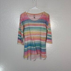 Whimsy Rose Shirt Womens Small Rainbow Stripe Baby Waffle Knit Made USA